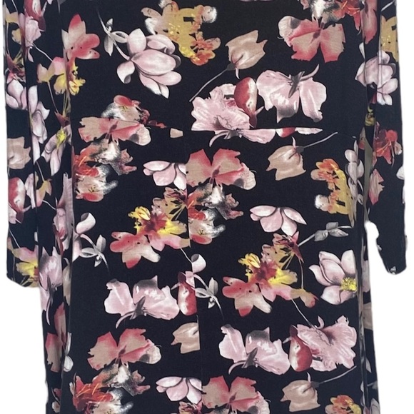 Meri Skye Asymmetrical Knit Top 1X Black Pink Scoop Neck 3/4 Sleeves Made In USA - Picture 8 of 11